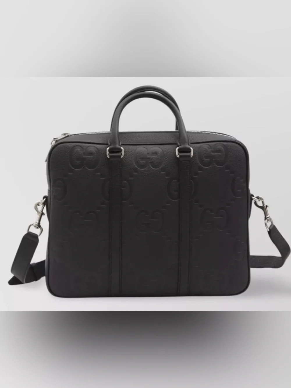 Gucci Black Embossed GG Leather Briefcase with Detachable Strap